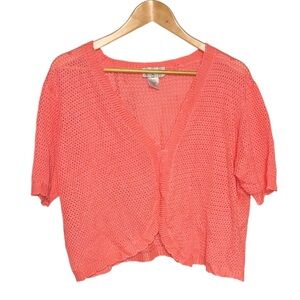 LEA APPAREL open front crop cardigan coral orange XL